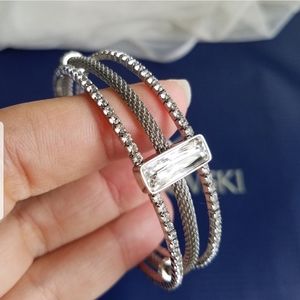 AUTHENTIC Swarovski Rhodium Triple Row Emerald-cut Solitaire Bracelet Retired